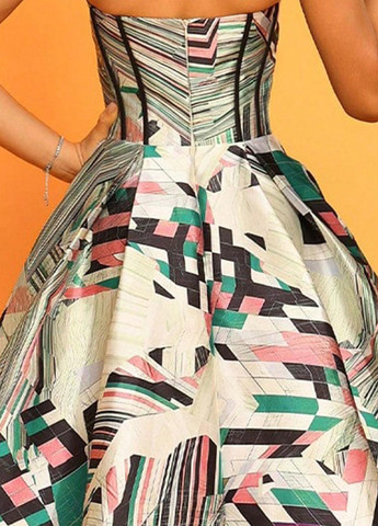 Зеленое вечернее платье с корсетом, со шлейфом, клеш SHEIN с абстрактным узором