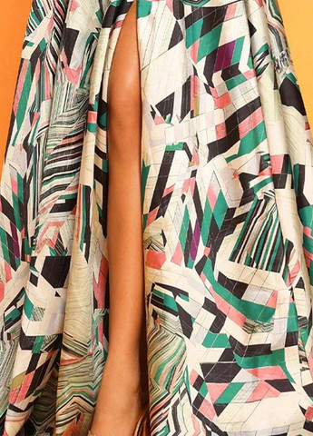 Зеленое вечернее платье с корсетом, со шлейфом, клеш SHEIN с абстрактным узором