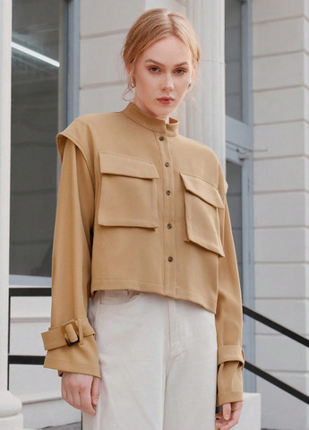 Песочная демисезонная куртка куртка-пиджак SHEIN