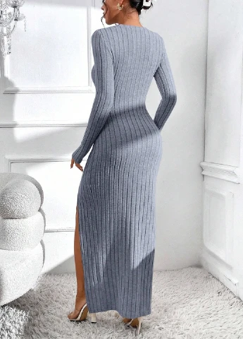 Серо-голубое кэжуал платье силуэтная SHEIN однотонное