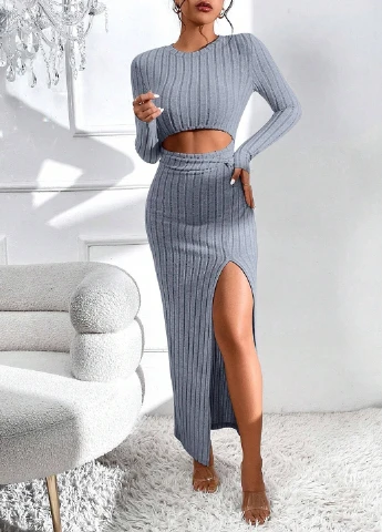 Серо-голубое кэжуал платье силуэтная SHEIN однотонное