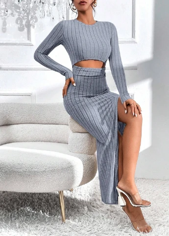 Серо-голубое кэжуал платье силуэтная SHEIN однотонное