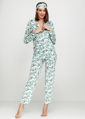 Мятная всесезон пижама (рубашка, брюки, маска для сна) Pijamoni