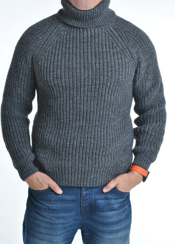 Темно-серый зимний теплый мужской свитер крупной вязки Berta Lucci