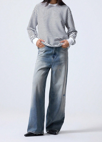 Черно-белый свитшот SHEIN полоска без декора (333366197)