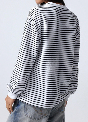 Черно-белый свитшот SHEIN полоска без декора (333366197)