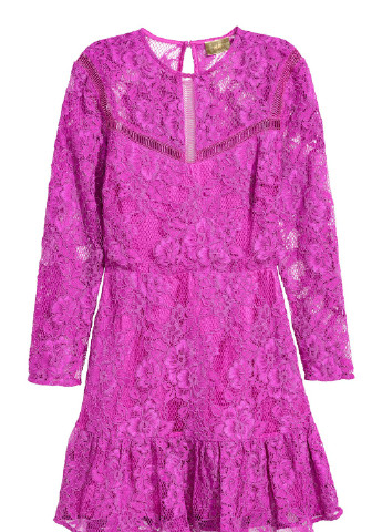 Фиолетовое кэжуал платье кружевное H&M с цветочным принтом