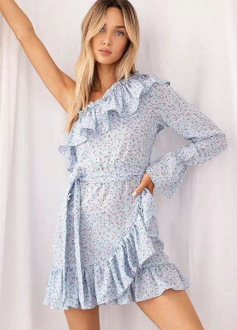 Голубое кэжуал платье Nasty Gal с цветочным принтом