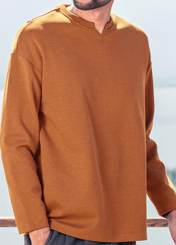 Лонгслів SHEIN однотонний коричневий кежуали поліестер