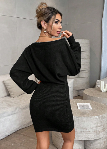 Чорна кежуал сукня сукня светр SHEIN однотонна