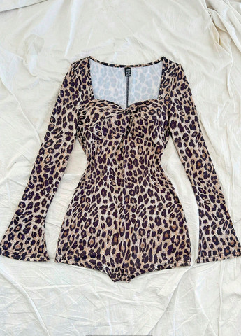 Комбинезон SHEIN комбинезон-шорты леопардовый комбинированный вечерний полиэстер, трикотаж
