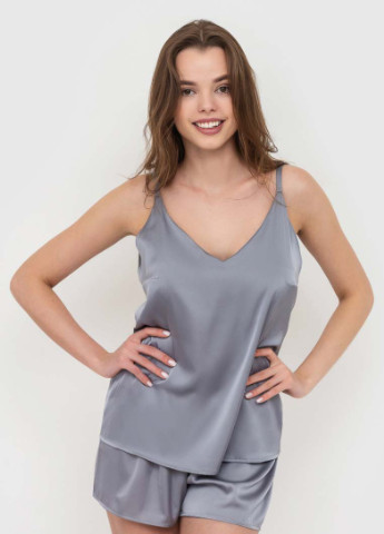 Серая всесезон шелкова пижама майка + шорты BeART Піжама