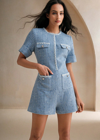 Комбінезон SHEIN комбінезон-шорти меланж світло-синій кежуал поліестер