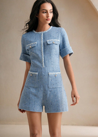 Комбінезон SHEIN комбінезон-шорти меланж світло-синій кежуал поліестер
