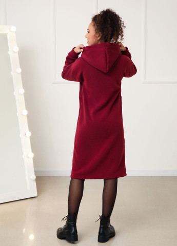 Бордовое кэжуал теплое платье-худи на флисе Fashion Girl однотонное