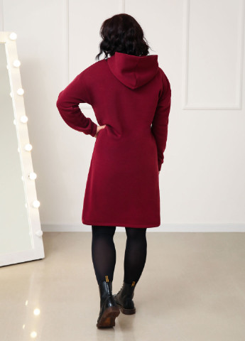 Бордовое кэжуал теплое платье-худи на флисе Fashion Girl однотонное