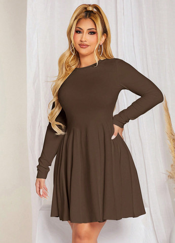 Темно-коричневое кэжуал платье с юбкой-солнце SHEIN однотонное