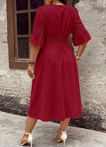 Темно-червона святковий, кежуал сукня в стилі армпір SHEIN однотонна