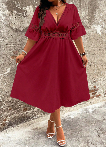 Темно-червона святковий, кежуал сукня в стилі армпір SHEIN однотонна