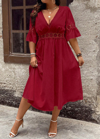 Темно-червона святковий, кежуал сукня в стилі армпір SHEIN однотонна