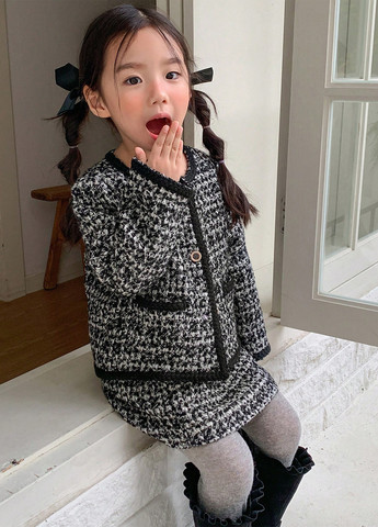 Черно-белый зимний костюм (кофта, юбка) юбочный SHEIN