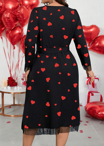 Черное кэжуал платье а-силуэт SHEIN сердечки