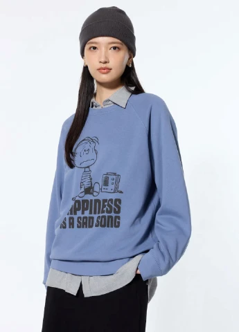 Синий свитшот Uniqlo рисунок без декора (327231656)