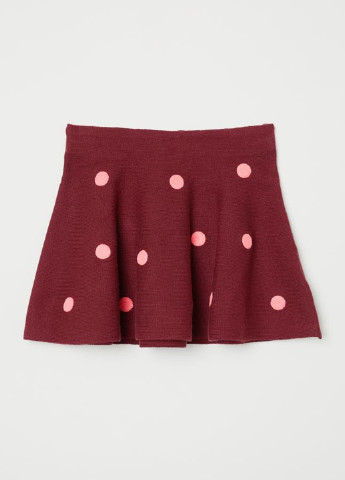 Бордовая кэжуал в горошек юбка H&M клешированная