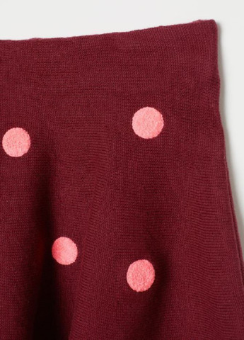 Бордовая кэжуал в горошек юбка H&M клешированная