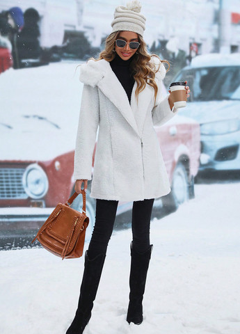 Белое зимнее Пальто однобортное SHEIN