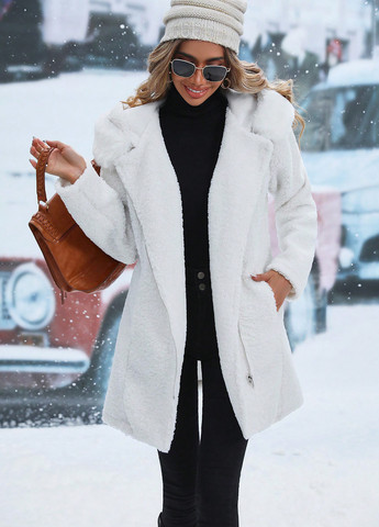 Белое зимнее Пальто однобортное SHEIN