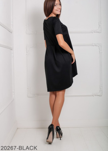 Черное кэжуал асимметричное свободное платье из мягкого французского трикотажа lovato Podium однотонное