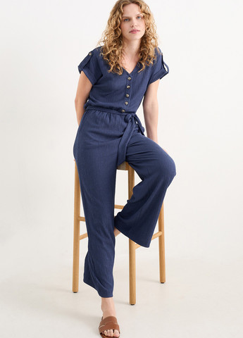 Комбинезон C&A комбинезон-брюки однотонный тёмно-синий кэжуал полиэстер