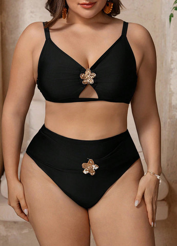 Чорний літній купальник (топ, трусики) роздільний SHEIN