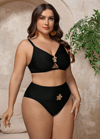 Чорний літній купальник (топ, трусики) роздільний SHEIN