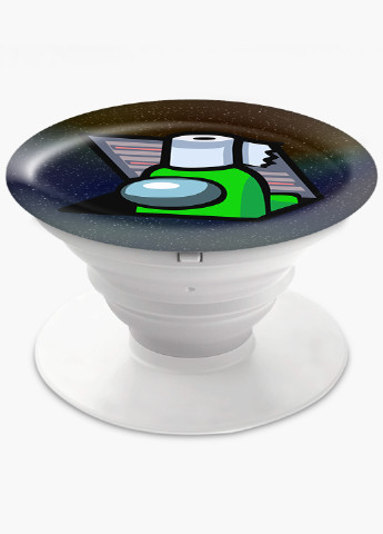 Попсокет (Popsockets) держатель для смартфона Амонг Ас Зеленый (Among Us Green) (8754-2592) Черный MobiPrint (216836551)