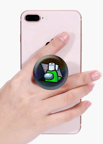 Попсокет (Popsockets) держатель для смартфона Амонг Ас Зеленый (Among Us Green) (8754-2592) Черный MobiPrint (216836551)