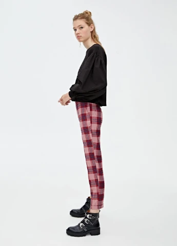 Штани,бордовий в клітку темно-синій, Pull & Bear (256787674)