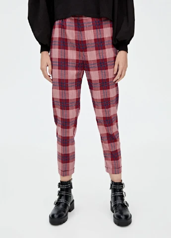 Штани,бордовий в клітку темно-синій, Pull & Bear (256787674)