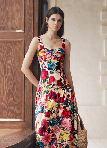 Комбинированное кэжуал платье клеш SHEIN с цветочным принтом