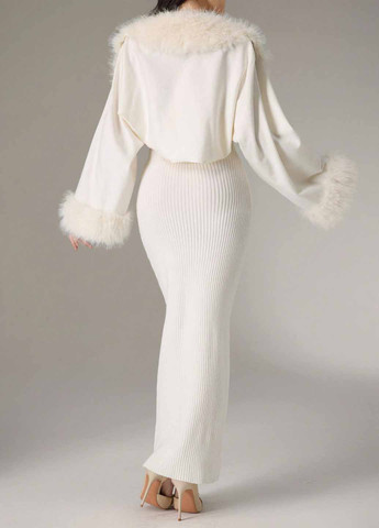 Молочный демисезонный комплект (платье, кардиган) SHEIN