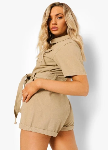 Комбинезон Boohoo однотонный бежевый кэжуал