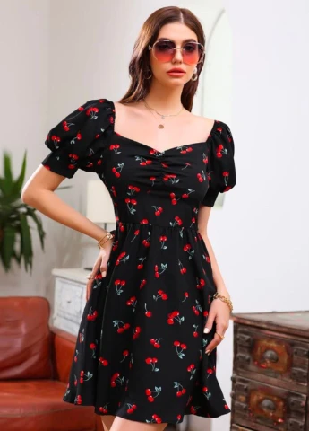 Черное кэжуал платье клеш SHEIN с рисунком