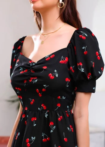 Черное кэжуал платье клеш SHEIN с рисунком