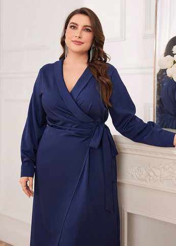 Синя кежуал сукня на запах SHEIN однотонна