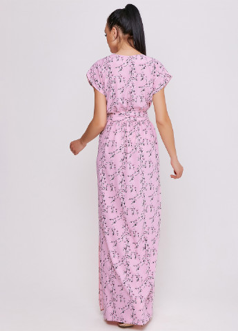 Розовое кэжуал платье на запах ST-Seventeen с цветочным принтом