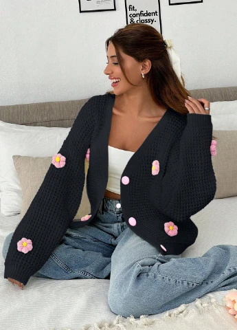 Черный демисезонный кардиган SHEIN