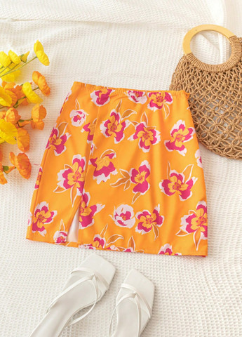 Оранжевая кэжуал цветочной расцветки юбка SHEIN