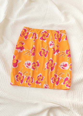 Оранжевая кэжуал цветочной расцветки юбка SHEIN