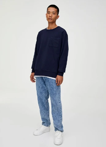 Темно-синій світшот Pull & Bear однотонний без декору (251550479)